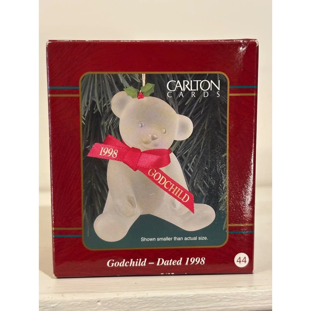 Carlton Cards Heirloom Collection Godchild Teddy Bear Ornament‎ CXOR-038Y Amber